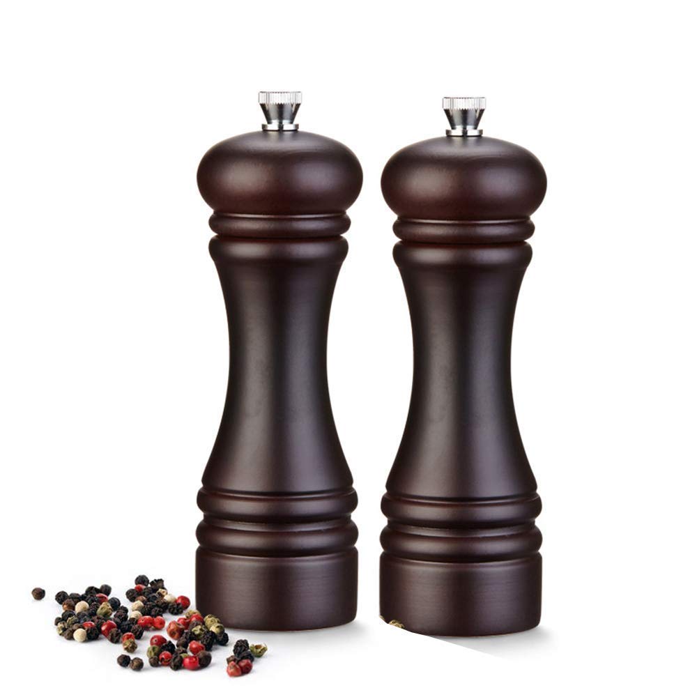 Zestaw drewnianych młynków do soli i pieprzu, młynki, 7,2 cala, młynki do przypraw, ręczny shaker, mocny regulowany rdzeń ceramiczny, 2 sztuki shakerów do przypraw.