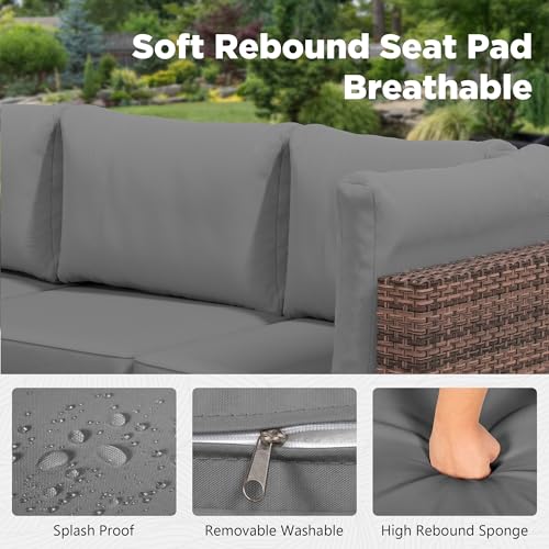 Image of LHBcraft 7 Pieces Outdoor Wicker Rattan Patio Furniture, Outdoor Sectional Set Patio Sofa with Coffee Table & Grey Cushions for Garden