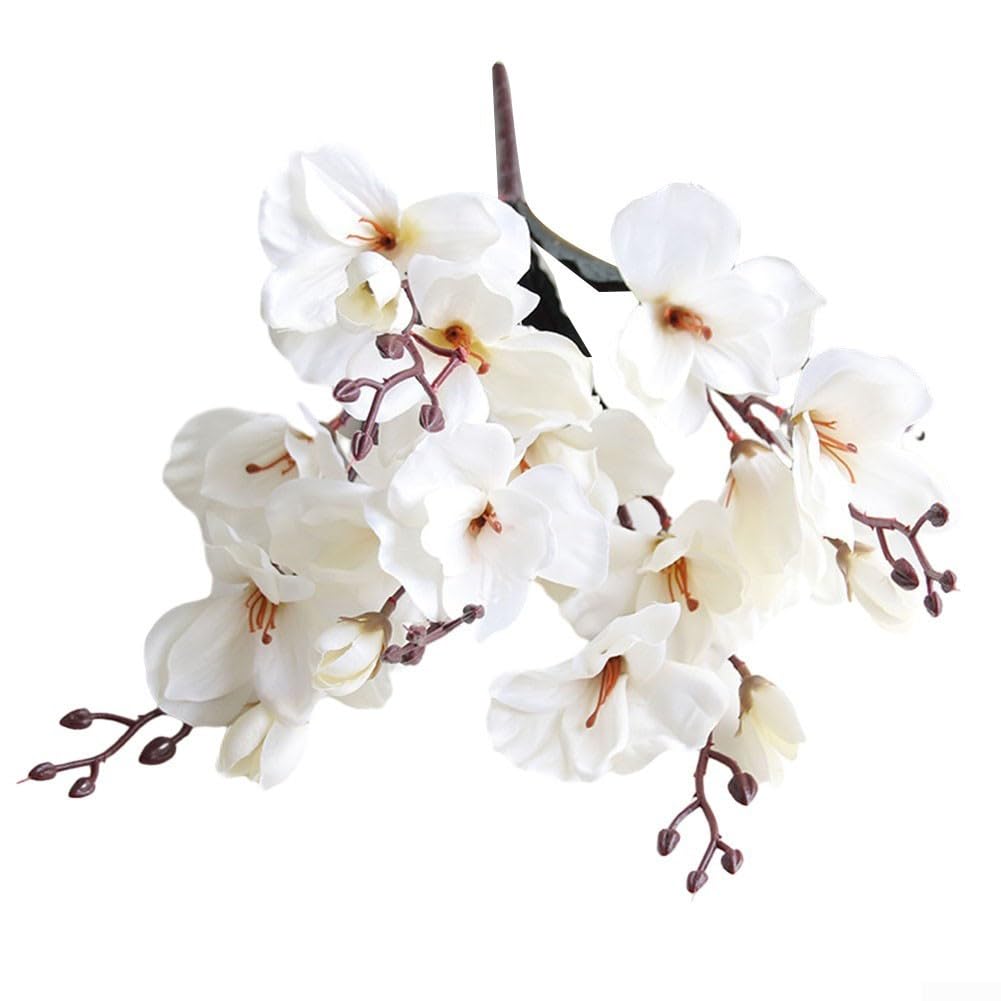 Bouquet de magnolia artificiel 5 broches 20 têtes blanc réaliste