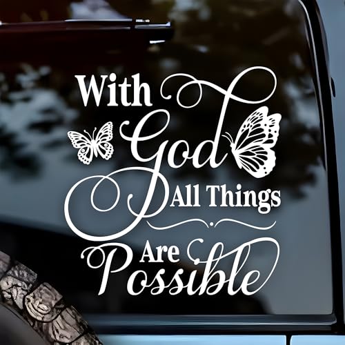 Image of with God All Things are Possible Car Decal Butterfly Cute Christian Sticker for Car Window Bumper Truck Religious Faith Decals Vinyl Waterproof 6 Inches Car Accessories Stickers Gift for Mom Dad