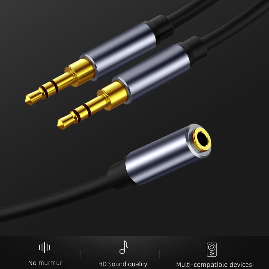 10 x srebrny kabel audio jack 3,5 mm, wtyczka na 2 gniazda, adapter, kabel do telefonu PC, wielofunkcyjny, gniazdo MP4 na 2 wtyczki