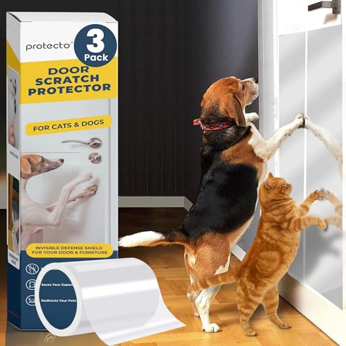 PROTECTO 3Pack Protector contra Arañazos de Mascotas + Cuchilla para Corte a Medida – 150x20 cm Protección Puertas, Paredes y Muebles para Perros y Gatos Anti-arañazos y Repelente con Trasera Adhesiva