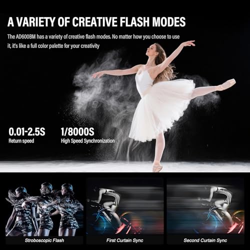 Godox AD600BM 600Ws GN87 HSS 1/8000s Outdoor Flash Strobe Studio Monolight with Bowens Mount, 8700mAh Battery, 2.4G Wireless X System with Standard Reflector