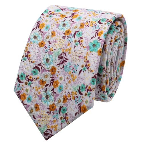 Image of Floral Ties Skinny Tie for Men, Cotton Mens Neckties for Weddings | 2.56'', floral, slim, soft and comfortable, men's neckties for casual, business, party, daily, dating