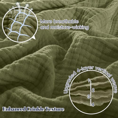PHF 100% Cotton Muslin Blanket for Adults, Queen Size 90"X90", Olive Green by PHF - Used condition - Image 3