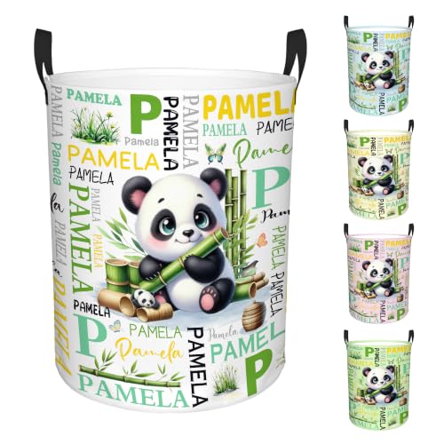 Image of Custom Panda Laundry Hamper, Personalized Laundry Basket with Name, Customized Dirty Clothes Basket for Clothes Toy Bathroom Bedroom Storage,S-16.5 inchX 13.8 inch