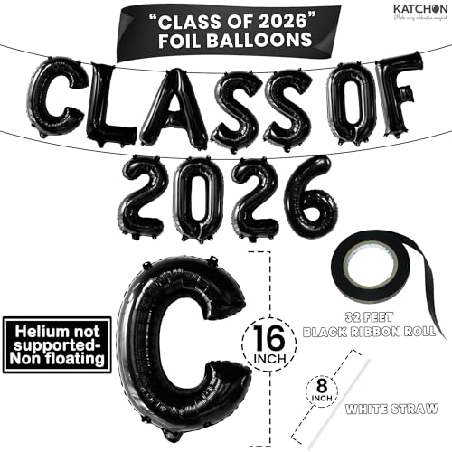 Image of KatchOn, Black Class of 2026 Balloons - 16 Inch | Graduation Balloons Banners | Black Graduation Decorations 2026 | Class of 2026 Banner for Class of 2026 Decorations, Graduation Party Decorations