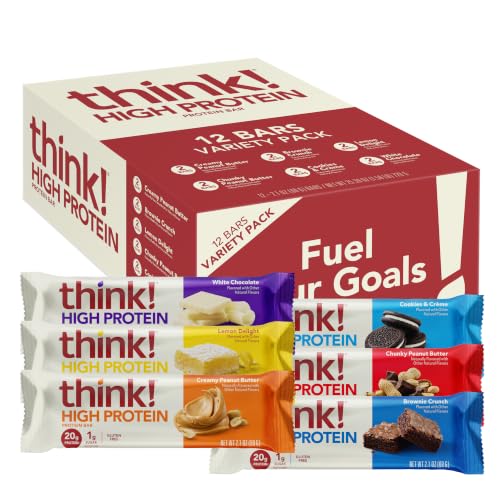 think! Protein Bars High Protein Snacks Gluten Free Kosher Friendly Variety Pack Nutrition Bars 2.1 Oz per Bar 12 Count (Packaging May Vary)