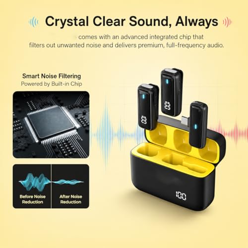 Image of mPix J16 Wireless Portable Lavalier Collar Mic with Noise Reduction Technology - Mini Clip-On Microphone for Android & iPhone with 48H Battery