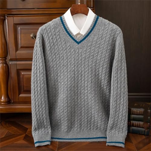 Men's Winter Thickened 100 Percent Cashmere Sweater V-Neck Knitted Top Warm Fashion Leisure Pullover4