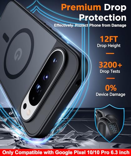 SPIDERCASE Magnetic for Google Pixel 10/Pixel 10 Pro Case, Military Grade Drop Protection Slim Translucent Matte Shockproof Anti-Fingerprint Phone Case for Pixel 10/10 Pro 6.3 inch, Black - Image 4