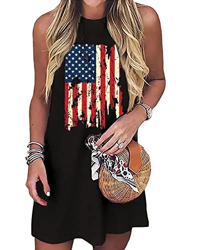 Image of jusgai 250 Anniversary USA Dress for Women American Flag Tank Dresses 4th of July Patriotic Sundress