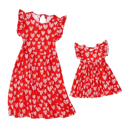 CM C&M WODRO Mommy and Me Dresses Valentines Day Dress Girl Women Sleeveless Leopard Heart Print Mom Daughter Matching Outfit