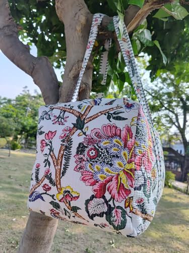 Indian Handmade Block Print Quilted Bag, Decorative Floral Print Weekender Bags, Beautiful Colorful Travel Overnight Bags, Women Cotton Quilted Shopping Duffle Bags3