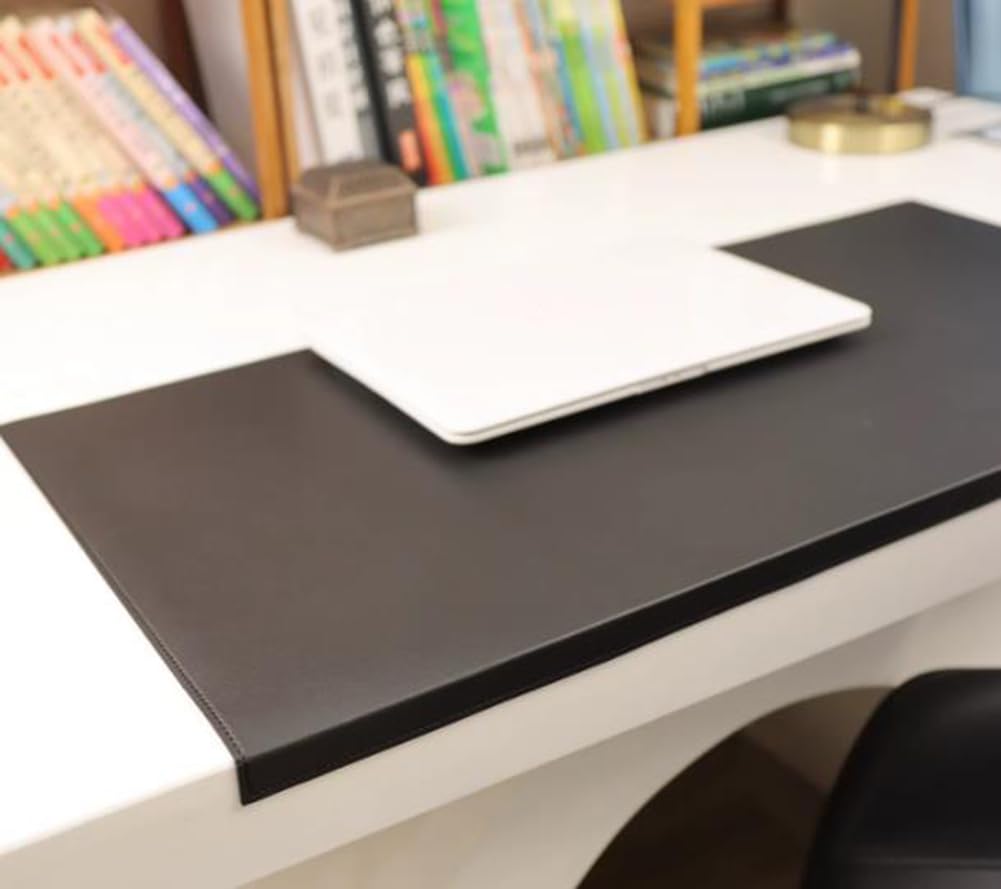 Schreibtischunterlage aus PU-Leder, 2,5 mm dick, glatte Schreibunterlage mit gesperrtem Rand, rutschfeste Tischunterlage für Laptop/Tastatur/Maus, wasserdicht, abwischbar, Schwarz (schwarze