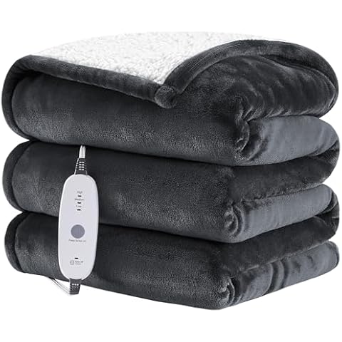 HYLEORY Heated Throw Blanket Flannel Electric Blanket Throw with 4 hrs Timer Auto-Off & 3 Heating Levels Sherpa Heated Blankets with Overheating Protection,50"x60",Dark Grey Cover