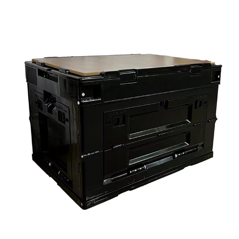 Caja de almacenamiento plegable de 60 litros con tapa de, color negro (Negra)