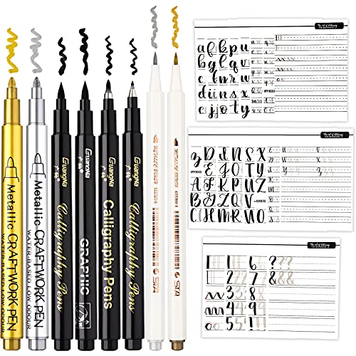 9 Pieces Calligraphy Set for Beginners Christmas Caligraphy Kitsï¼ŒIncluding 8 Pieces Calligraphy Brush Pens Hand Lettering Pens and Lettering Workbook Calligraphy Book for Teen Kid Adult