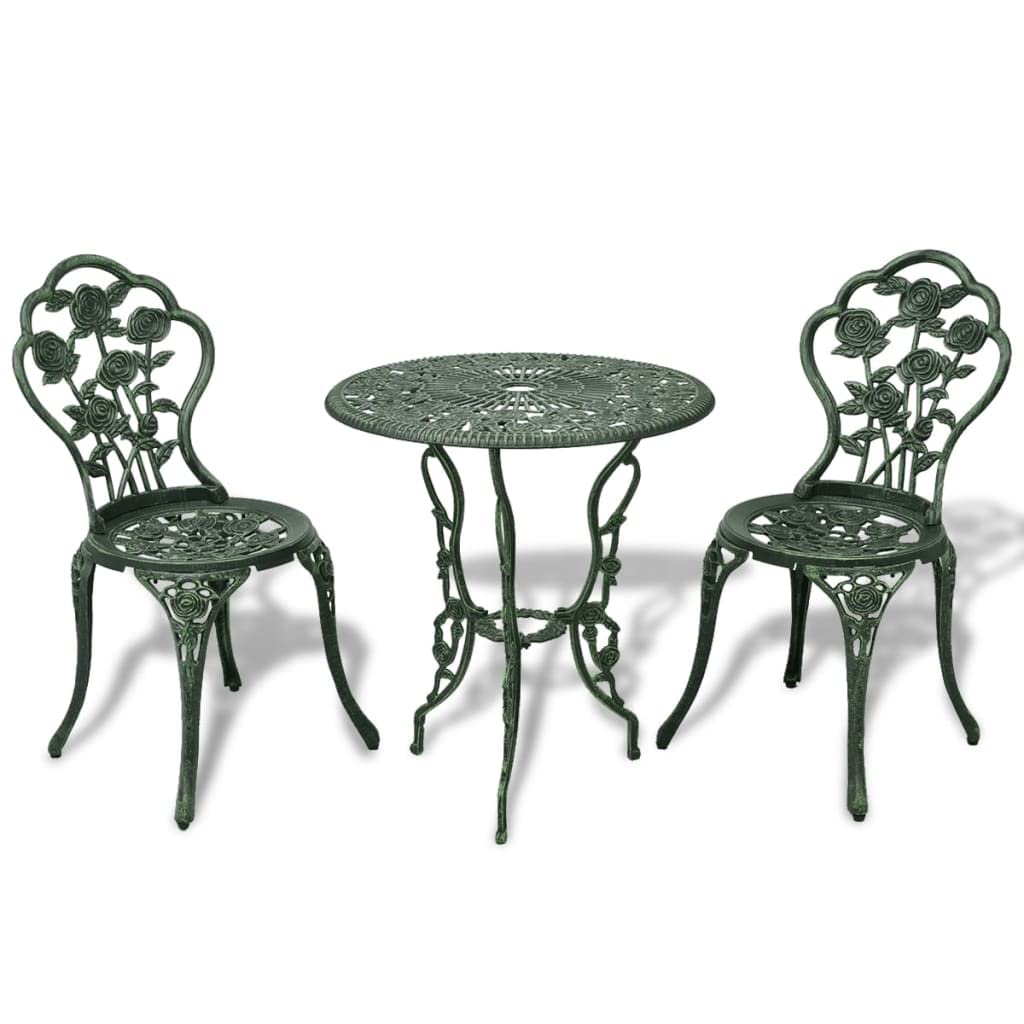 Vidaxl Green 3 Piece Bistro Set Cast Aluminium Garden Furniture Table Chair