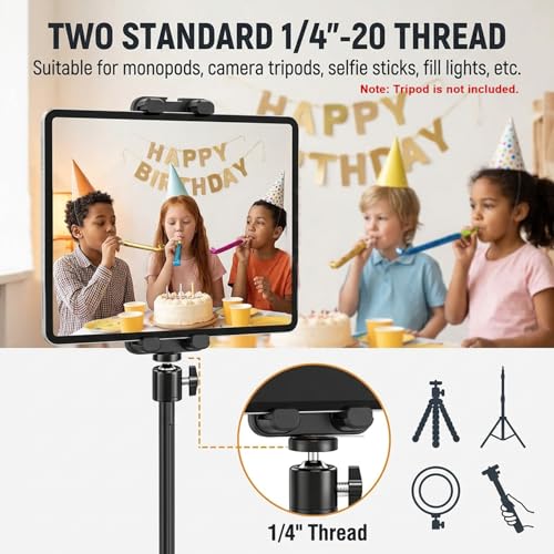 Image of ZORBES for iPad and Phone Tripod Mount Holder with Ball Head for Selfie Stick Rod Camera Monopod, Tablet Holder for 4.7-12.9 inch Tablets & Phones