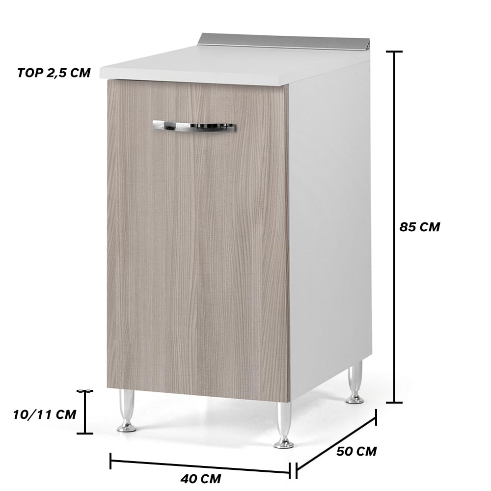 REDÒKASA Base per cucina componibile da 40 cm con anta, realizzata in legno 100% MADE IN ITALY (Bianco con anta Olmo)