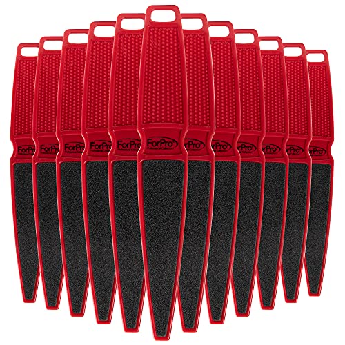 ForPro Professional Collection Pedicure Paddle Foot File, Double-Sided for Heels, Disposable & Sanitizable, 80/180 Grit, Red, Pack of 12