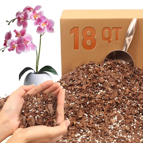 Orchid Bark Potting Mix - 18QT Natural Orchid Potting Mix for Repotting, Blended with Small Pine Bark and Perlite to Provide Ideal Ventilation and Good Drainage for Orchids and Other Potted Plants