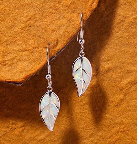 CiNily 18K White Gold Plated Leaf Opal Dangle Drop Earrings for Women Teen Girls Hypoallergenic Opal Jewelry Gift4