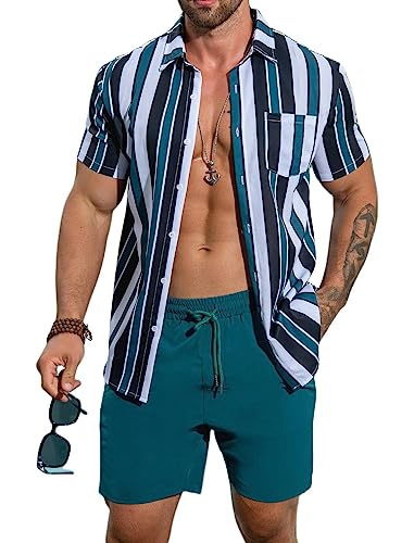 EISHOPEER Men's Flower Shirt Hawaiian Sets Casual Button Down Short Sleeve Shirt and Solid Quick Dry Beach Shorts S-3XL