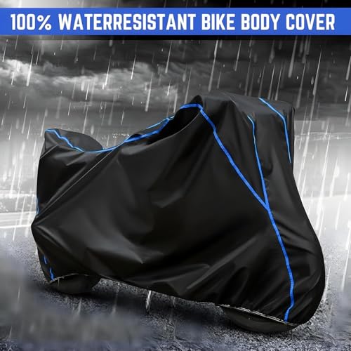 Image of Waterproof Bike Body Cover Compatible with Tvs Apache RTR 160 Dustproof Scratchproof - Motorcycle Cover for Two Wheeler, Outdoor Full Cover with UV, Duty, Rain Protection (Black & Aqua) R1