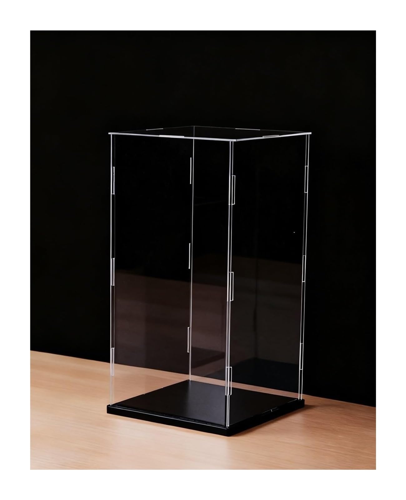 Acryl-Vitrine, Acryl-Puppenvitrine mit Ständer, schwarz/weißer Sockel, Verschiedene Größen(Black Base,25x25x55cm)