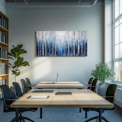 SERIMINO Birch Tree Landscape Wall Art, Abstract Forest Large Artwork for Walls, Modern Blue Aesthetic Canvas Prints, Nature Plant Trunk Wall Decor Living Room Bedroom Bathroom Kitchen 24"X48"