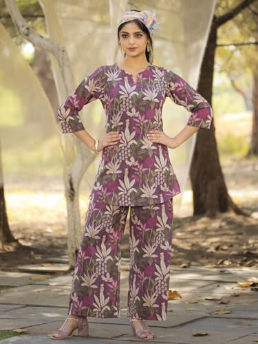 Image of Pinkmint Women's Pure Cotton Co Ord Set l Kurta Sets for Women |Kurta Sets| Printed Kurta with Pant l Stylish Pocket & 3 /4 Sleeve Women Co-ord Set (Avaiable in Plus size)