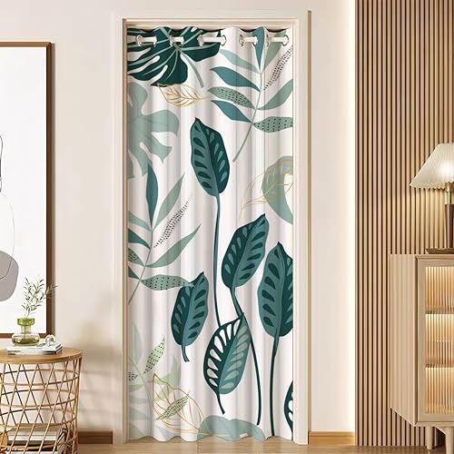 Mightree Door Curtain, Thermal Insulated Doorway Curtains, Sliding Closet Door Curtains, Grommet Divider Curtain for Bedroom, Green Leaves, 39" W x 70" L (1 Panel)