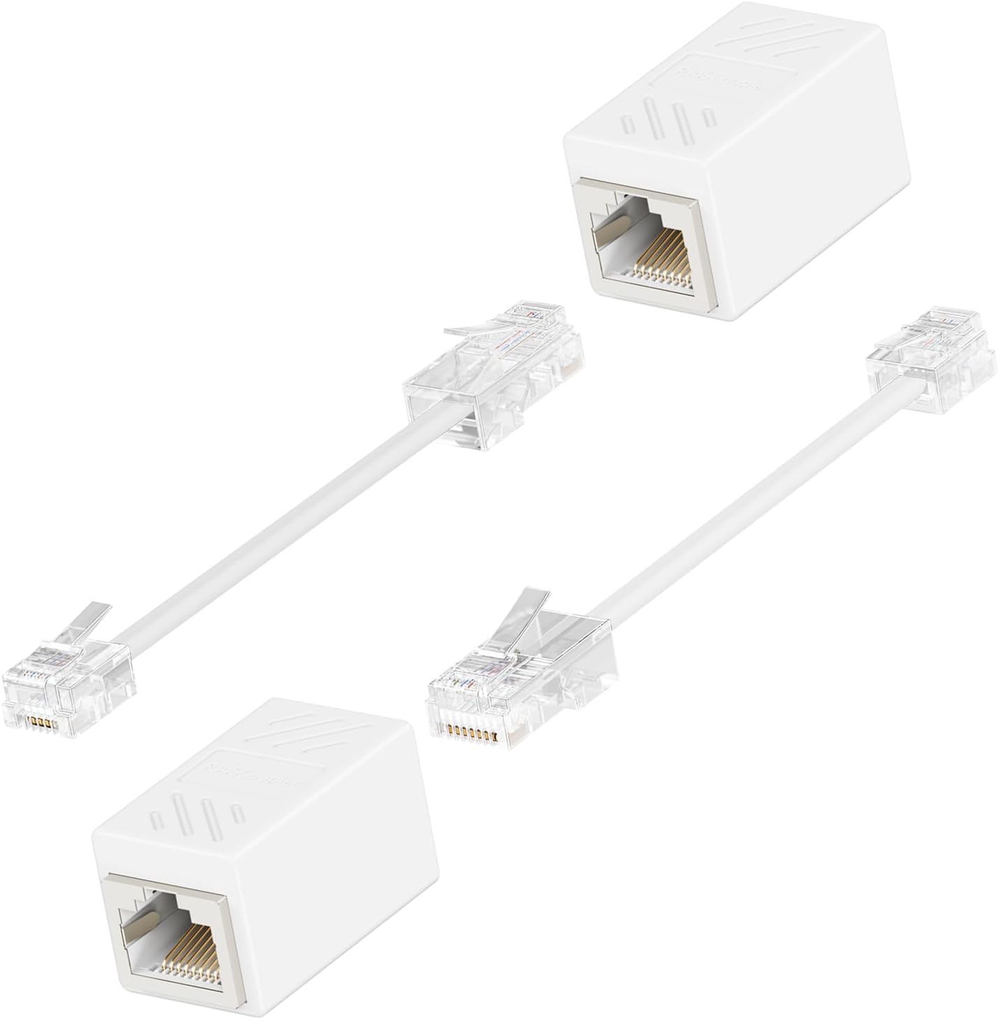 Phone Jack to Ethernet Adapter, 2 Pack RJ45 to RJ11 Adapter, RJ45 Female to RJ11 Male Connector for Landline Phones, White Phone Jack to Ethernet Adapter, 2 Pack RJ45 to RJ11 Adapter, RJ45 Female to RJ11 Male Connector for Landline Phones, White