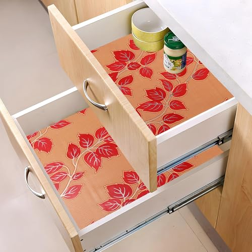Image of Kuber Industries 5 Meters Waterproof & Durable Kitchen Mats for Shelf Liner Roll | Wipeable Fridge Sheets for Shelves Cabinet Drawer | Red Flower - Mustard Yellow