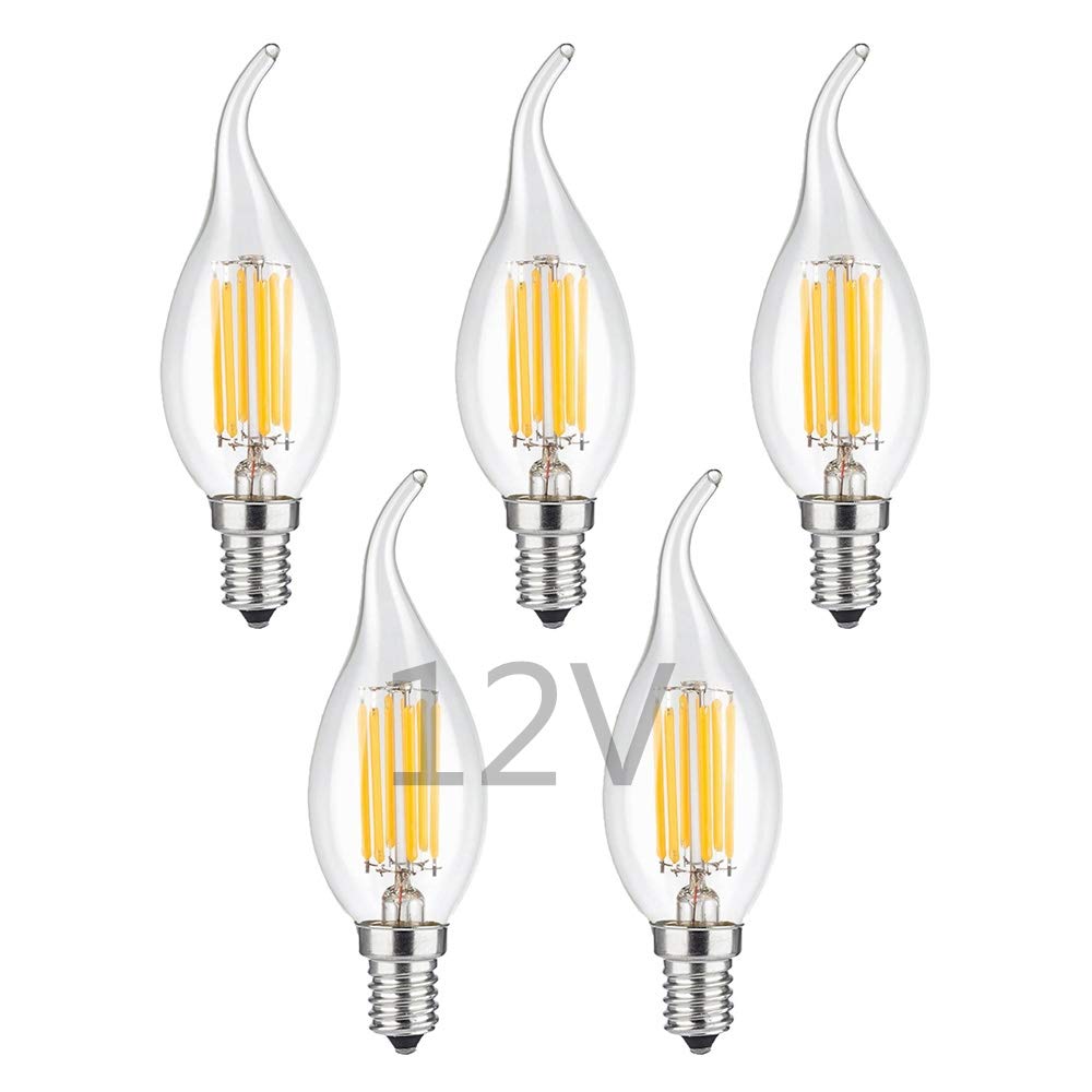 OPALRAY 12V Low Voltage LED Candelabra Bulb, 6W Dimmable with 12V DC