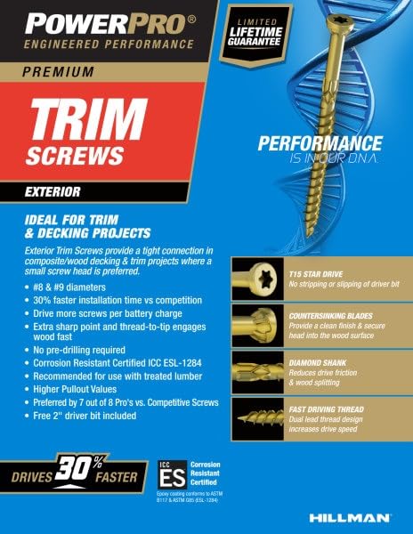 Image of Power Pro Exterior Trim Screws, #8 x 2-1 /2in, 2500 Pieces, Bronze | Epoxy finished carbon steel, Star /torx drive with T25 star bit, For exterior trim, decking, and treated lumber