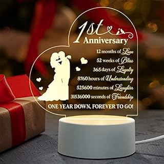 Niyewsor 1st Anniversary Wedding Gift, Acrylic Night Light Gifts for Couple, 1 Year Anniversary-Gift for him her Boyfriend Girlfriend Husband Wife Men Woman or Couples