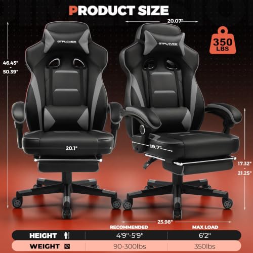 Image of GTPLAYER Gaming Chair for Adults, Big and Tall 350LBS Heavy Duty Office Chair, Ergonomic High Back Lumbar Support and Recliner for Back Pain Relief, Sky Gray