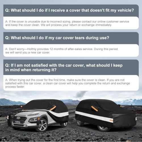 Image of 10 Layers SUV Car Cover Custom Fit for Hyundai Kona (2017-2026), Waterproof All Weather for Automobiles, Outdoor Full Cover Sun Dust Rain Protection with Cotton. Black
