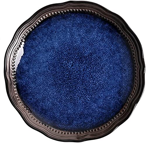 OTQEFTN Pasta Bowls Ceramic Fruit Salad Pasta Bowl Creative Dish Deep Plate Retro Soup Ramen Bowl Mixing Serving Bowls Set Oven Microwave Safe Blue Sa