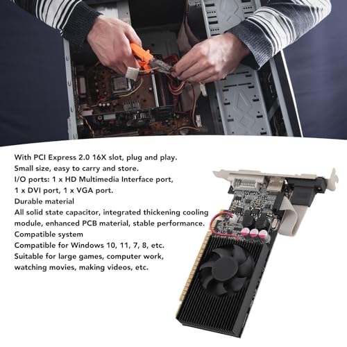 Scheda Grafica GT610, Scheda Grafica DDR3 a Basso Profilo da 64 Bit 2 GB, Scheda Video PC HDMI DVI VGA 2560x1600, Scheda Grafica da Gioco PCI Express 2.0 per 10 11 7 8 - Scheda video - Immagine 2