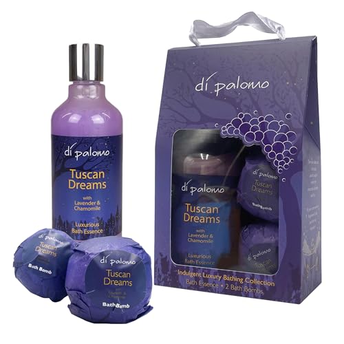 Di Palomo Tuscan Dreams Indulgent Luxury Bathing Collection - 300ml Bathing Bubbles 2 Bath Fizzers with Lavander & Chamomile Relaxing Gifts for Women Birthday Pamper Self Care & Spa Gift Body Set
