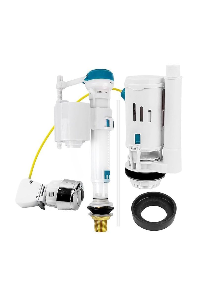 Maxton Toilet Flush Valve Adjustable Toilet Dual Flush Valve with Push Button Toilet Flush System Replacement Universal WRAS Approved Cistern Kit, Type Wire-Controlled Split Drain Valve (Threaded)