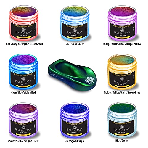 BALTIC DAY Chameleon Mica Powder & Chrome Powder Set - Chrome Mica Powder for Resin - Chameleon Mica Powder for Epoxy Resin, Painting, Nails