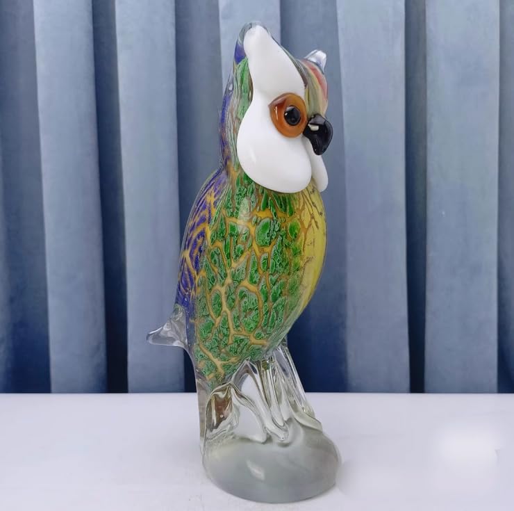 Farbige Glasur-Kunst-Eulen-Glasfigur Tier handgefertigt Briefbeschwerer aus geblasenem Glas Geschenk für Geburtstag Heimdekoration Tischdekoration