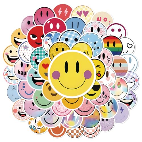 Anwyll 200Pcs Smiley Face Stickers - 2Inch Cute Smile Water Bottle Stickers for Kid Reward Funny Vinyl Happy Face Sticker Bulk Happy Birthday Sticker for Teacher Classroom Party Favors Back to School
