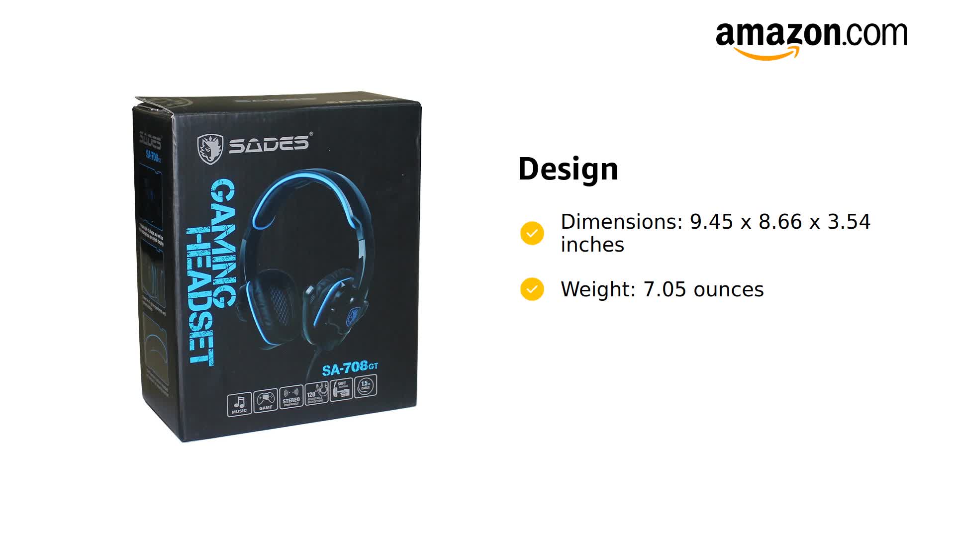 SADES Gaming Headset with Microphone showing in-line controls