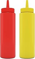 BRIGHTFROM 8oz Condiment Squeeze Bottles 2 Pack - Red/Yellow BPA-Free Squirt Bottles for Ketchup, Mustard, Sauces, Crafts & Oils